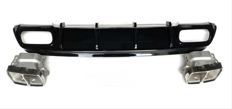 MERCEDES W176 16-18 A45 DIFUZOR &amp; EGZOZ SETI (PARLAK SIYAH) - SILVER EGZOZ ILE (AMG PAKET İÇİN )
